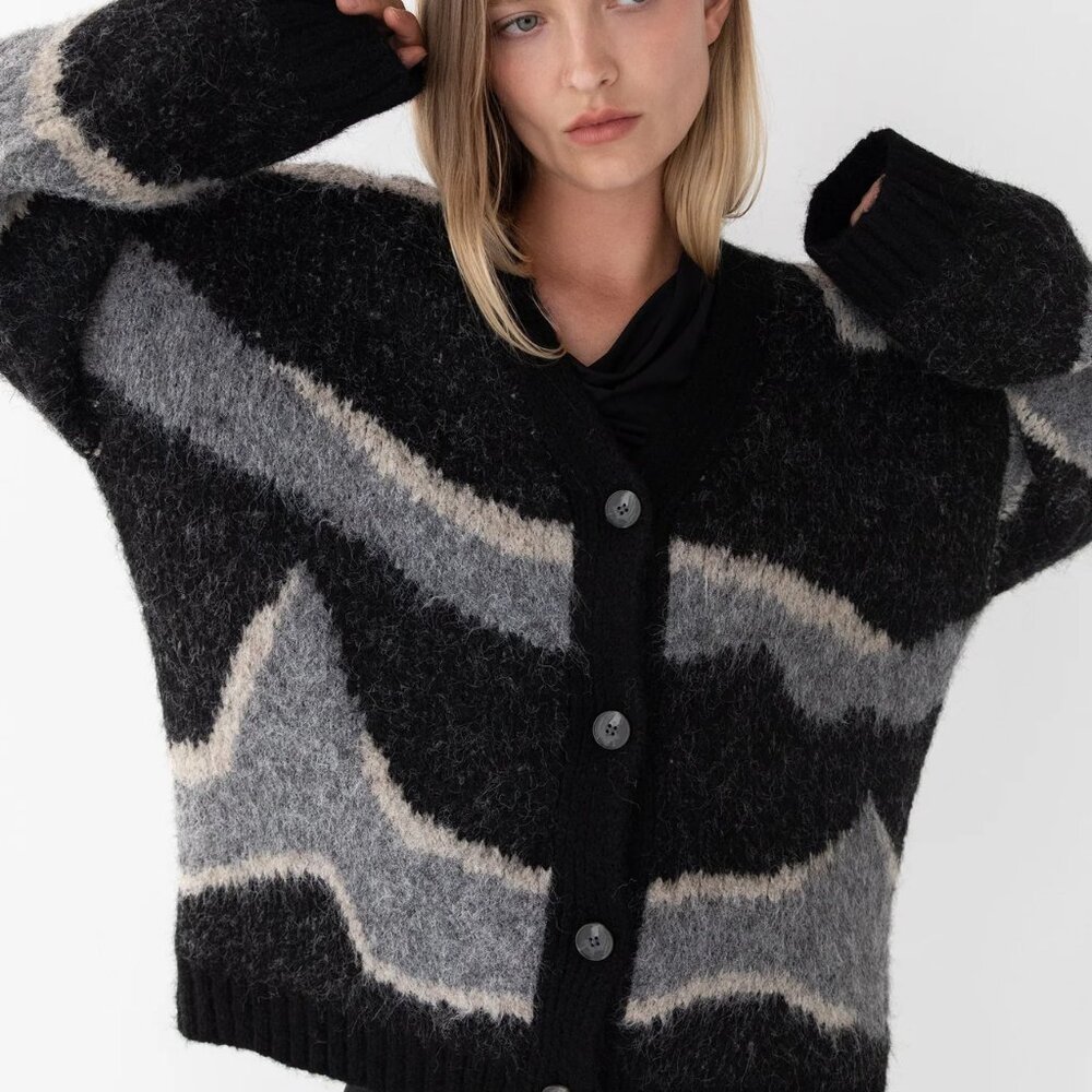 XS OAK + FORT Intarsia Knit Cardigan